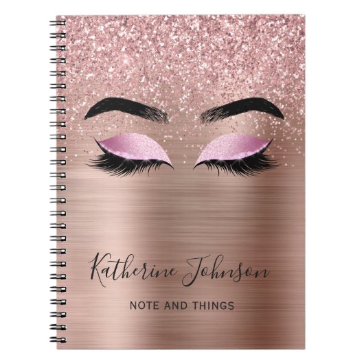 Glam Roze Gouden Glitter Wimpers Beauty Monogram Notitieboek (Voorkant)