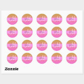 Glam Roze & Gouden Glitters Glans Gradiënt Monogra Ronde Sticker (Vel)