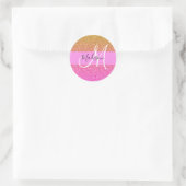 Glam Roze & Gouden Glitters Glans Gradiënt Monogra Ronde Sticker (Tas)