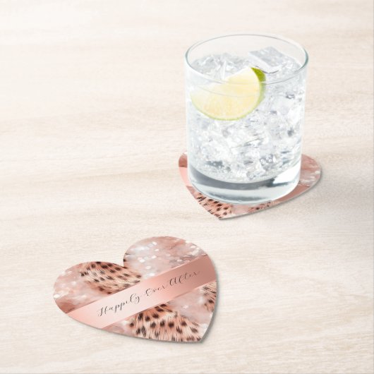 Glam roze gouden luipaard bruiloft kartonnen onderzetters (Insitu)