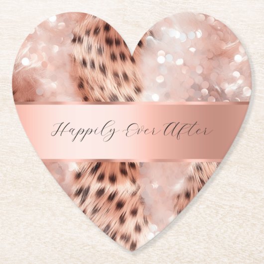 Glam roze gouden luipaard bruiloft kartonnen onderzetters (Voorkant)