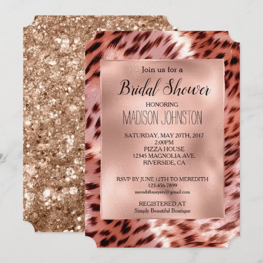 Glam roze gouden luipaard dier bruiloft kaart (Voorkant / Achterkant)