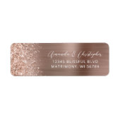 Glam Roze Gouden Metalen Huwelijk Retouradres Etiket (Voorkant)