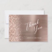 Glam Roze Gouden Metallic Trouw Platte Bedankt Kaart (Voorkant)