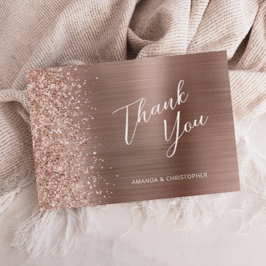 Glam Roze Gouden Metallic Trouw Platte Bedankt Kaart