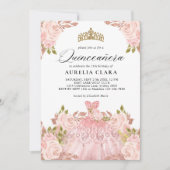 Glam roze gouden roze jurk bloem 15e Quinceañera Kaart (Voorkant)