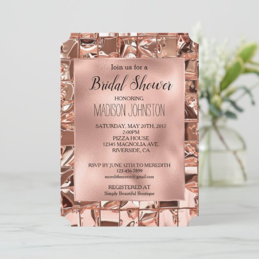 Glam Roze Gouden Vierkante Glitter Bruids Shower Kaart (Staand voorkant)