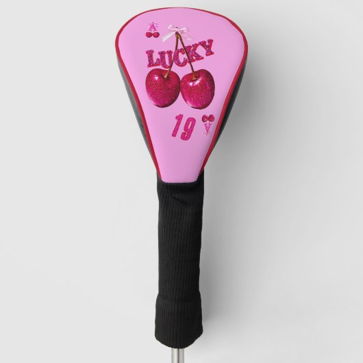 Glam Roze Kers Lucky Retro Golfheadcover (Voorkant)