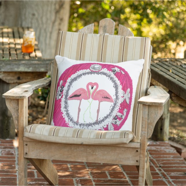 Glam roze Kerst flamingo's Buitenkussen (Stoel)