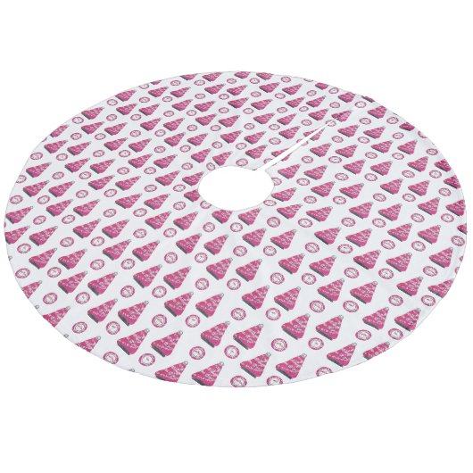 Glam roze Kerst flamingo's Fleece Kerstboom Rok (Gekanteld)