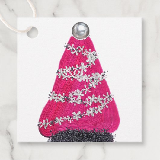 Glam Roze Kerstboom Bedankjes Labels (Voorkant)