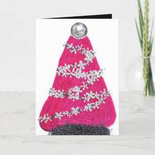 Glam Roze Kerstboom Feestdagen Kaart