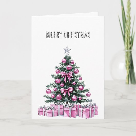 Glam roze kerstboom kaart (Voorkant)
