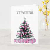 Glam roze kerstboom kaart (Gele Bloem)