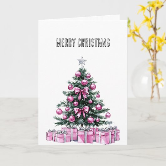 Glam roze kerstboom kaart (Gele Bloem)