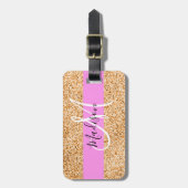 Glam Roze & Koper Glitter Vonken Monogram Naam Bagagelabel (Voorkant verticaal)