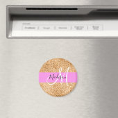 Glam Roze & Koper Glitter Vonken Monogram Naam Magneet (Insitu (Vaatwasser))