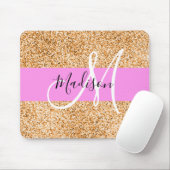 Glam Roze & Koper Glitter Vonken Monogram Naam Muismat (Met muis)