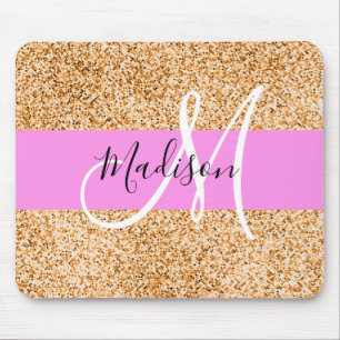 Glam Roze & Koper Glitter Vonken Monogram Naam Muismat