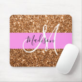 Glam Roze & Koper Glitter Vonken Monogram Naam Muismat (Met muis)