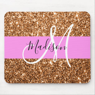 Glam Roze & Koper Glitter Vonken Monogram Naam Muismat