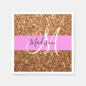 Glam Roze & Koper Glitter Vonken Monogram Naam Servet (Voorkant)