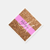 Glam Roze & Koper Glitter Vonken Monogram Naam Servet (Hoek)