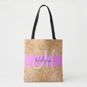 Glam Roze & Koper Glitter Vonken Monogram Naam Tote Bag (Voorkant)
