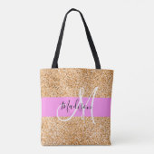 Glam Roze & Koper Glitter Vonken Monogram Naam Tote Bag (Achterkant)