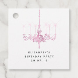 Glam roze kroonluchters en pailletten bedankjes labels