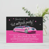 Glam Roze Limo Bat Mitzvah Feest Kaart (Staand voorkant)