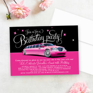 Glam Roze Limo Verjaardagsfeestje Kaart
