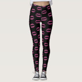 Glam roze lippen print op zwarte make-up kunstenaa leggings (Voorkant)