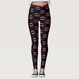 Glam roze lippen print op zwarte make-up kunstenaa leggings