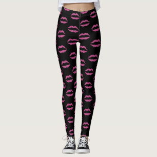 Glam roze lippen print op zwarte make-up kunstenaa leggings