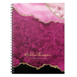 Glam Roze Magenta Fluwelen Agaat Geode Goud Schrif Notitieboek