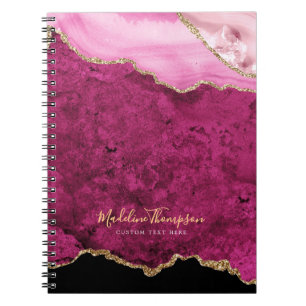 Glam Roze Magenta Fluwelen Agaat Geode Goud Schrif Notitieboek
