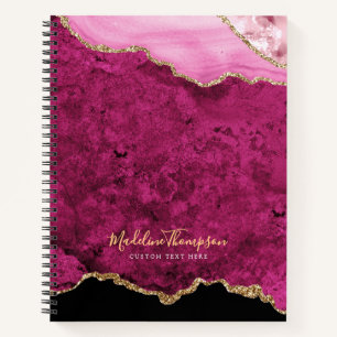 Glam Roze Magenta Fluwelen Agaat Geode Goud Schrif Notitieboek