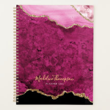 Glam Roze Magenta Fluwelen Agaat Geode Goud Schrif