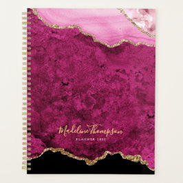 Glam Roze Magenta Fluwelen Agaat Geode Goud Schrif Planner