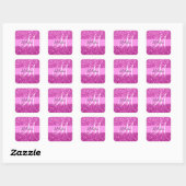 Glam Roze & Magenta Glitter Glans Monogram Naam Vierkante Sticker (Vel)