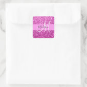 Glam Roze & Magenta Glitter Glans Monogram Naam Vierkante Sticker (Tas)