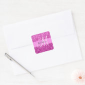 Glam Roze & Magenta Glitter Glans Monogram Naam Vierkante Sticker (Envelop)