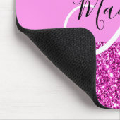 Glam roze & magenta glitters glans monogram naam muismat (Hoek)