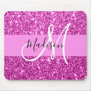 Glam roze & magenta glitters glans monogram naam muismat