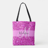 Glam roze & magenta glitters glans monogram naam tote bag (Achterkant)