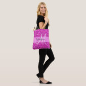 Glam roze & magenta glitters glans monogram naam tote bag (Op model)