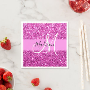 Glam roze & magenta glitters glinsterend monogram servet