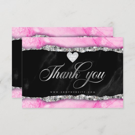 Glam Roze Marble Edge Business - Hartelijk dank -  Bedankkaart (Voorkant / Achterkant)