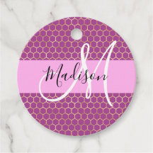 Glam Roze Metaalroze Honingraat Monogram Naam